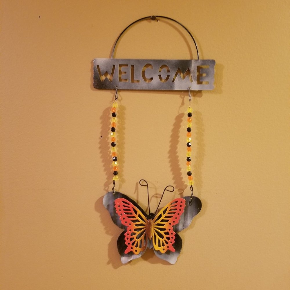 Fall Harvest Butterfly Welcome Sign for Door, Wall or Window Ready to Hang NEW